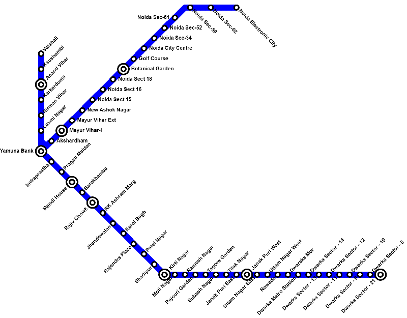 Delhi Metro Blue Line Route Map